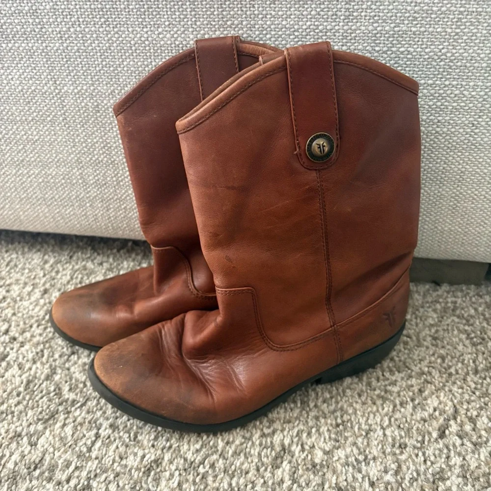 FRYE Melissa Button Cowboy Boots Youth Boys Sz 3 Brown Leather Western Rodeo